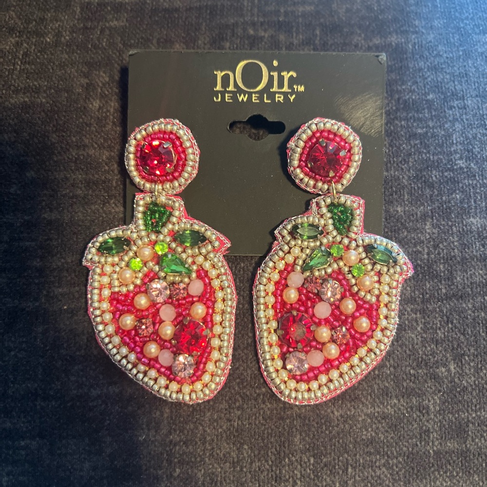 nOir Jewelry Strawberry Beaded Dangle Earrings - Pink, Red & Green